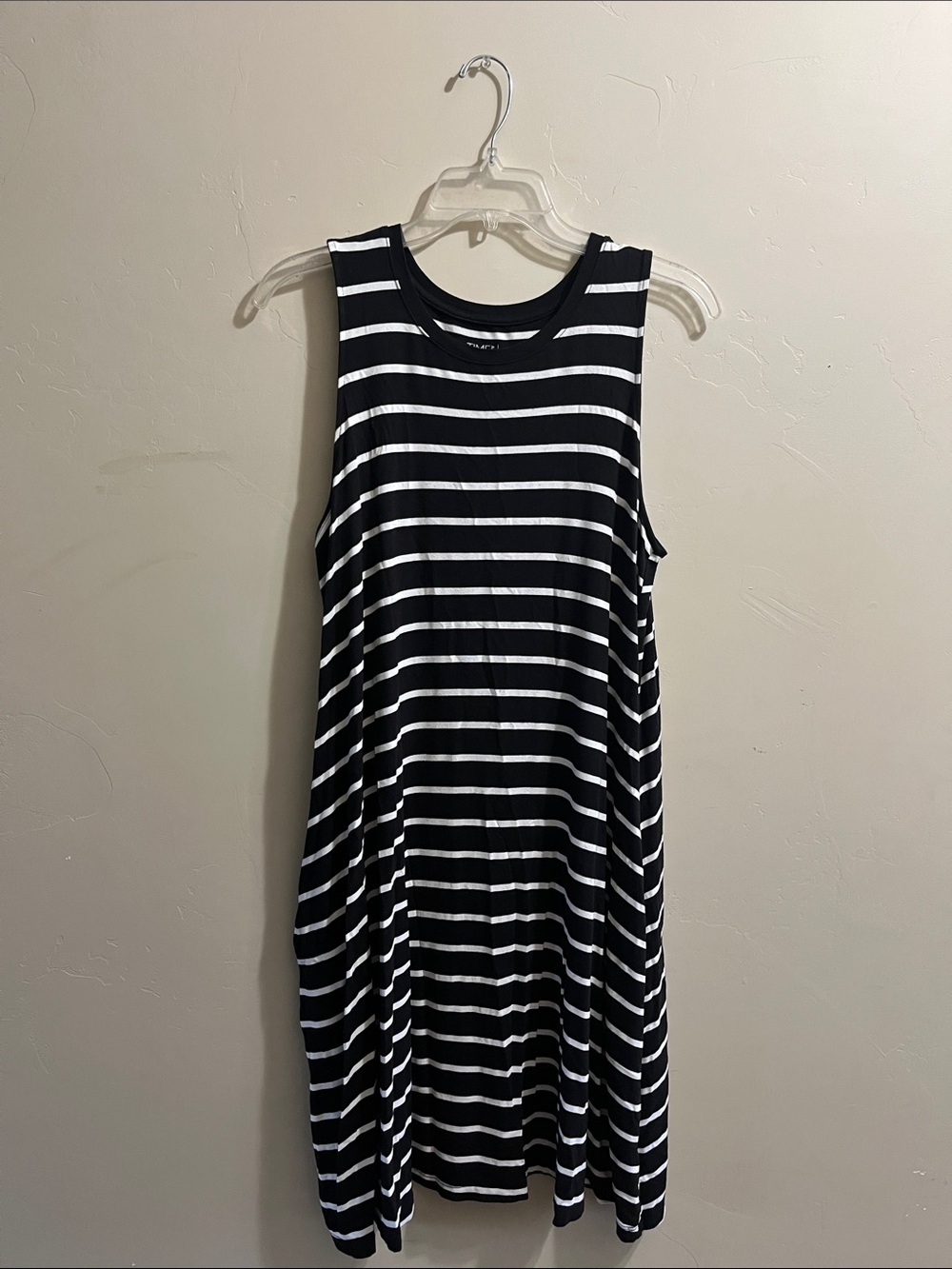 Sleeveless Black & White Striped Women’s Dress with pockets